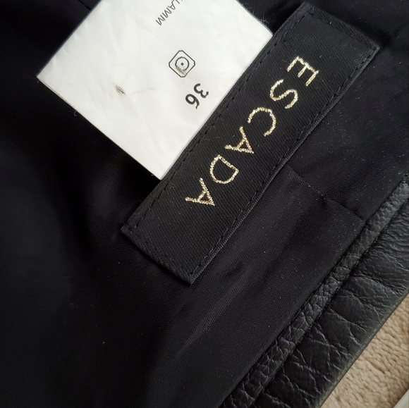 ESCADA BLACK LEATHER BELL BOTTOM PANTS - Picture 4 of 14